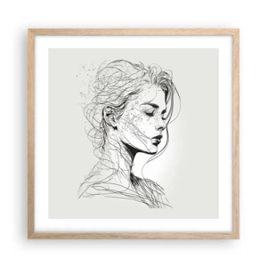 Poster in einem Rahmen aus heller Eiche - Porträt im Gedanken - 50x50 cm