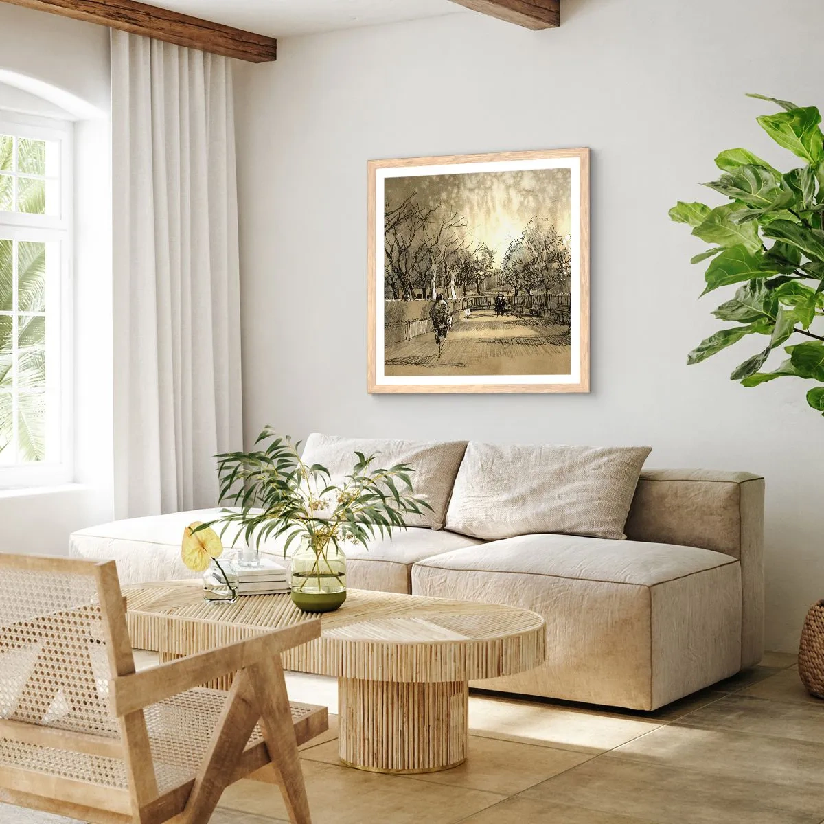 Poster in einem Rahmen aus heller Eiche - Ein Moment mit einer Feder angehalten - 50x50 cm
