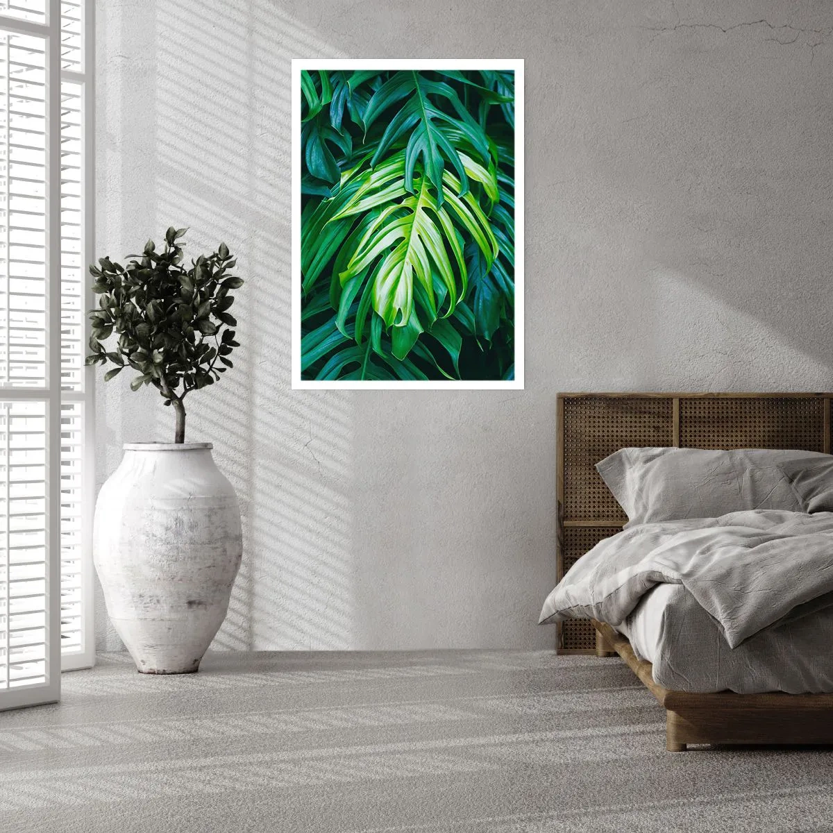 Poster - Nahaufnahme der grünen Monstera-Blätter - 50x70cm - Tauchen Sie ein in die Frische - Moderne Wanddekoration für Wohnzimmer und Schlafzimmer ARTTOR