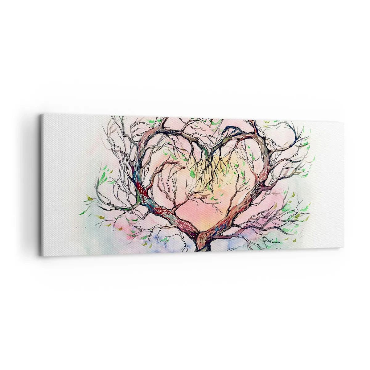 Bild auf Leinwand - Leinwandbild - Ein herzförmiger Baum vor einem Hintergrund aus zarten Pastellfarben - 120x50cm - Gemeinsam gegen die Stürme - Moderne Wanddekoration für Wohnzimmer und Schlafzimmer ARTTOR