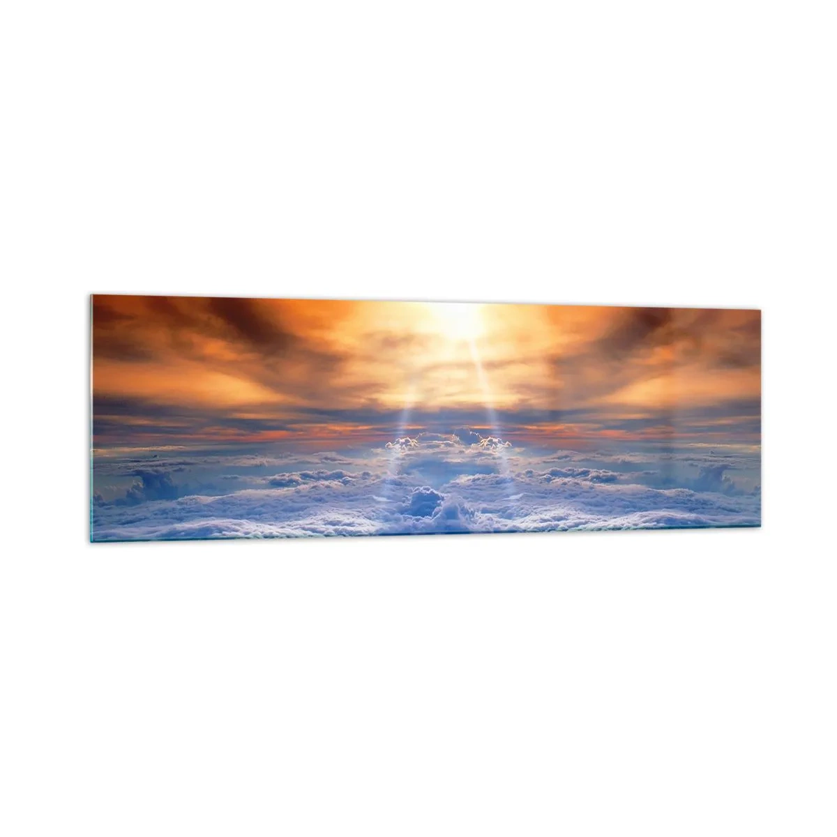 Glasbild - Bild auf glas - Sonnenuntergang über den Wolken, der Himmel voller goldener Farben und Licht. - 160x50cm - Mystische Landschaft - Moderne Wanddekoration für Wohnzimmer und Schlafzimmer ARTTOR