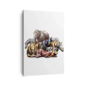 Bild auf Leinwand - Leinwandbild - Eine Vielzahl von Wildtieren in einer Gruppenzusammensetzung - 70x100cm - Afrikanische Familienfotografie - Moderne Wanddekoration für Wohnzimmer und Schlafzimmer ARTTOR