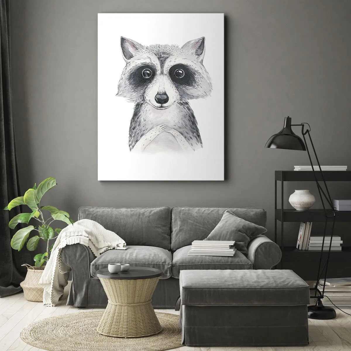 Bild auf Leinwand - Leinwandbild - Adorable Portrait eines Waschbären auf weißem Hintergrund - 70x100cm - Ein Moment zum Bewegen - Moderne Wanddekoration für Wohnzimmer und Schlafzimmer ARTTOR