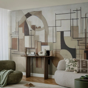Fototapete Premium Sand - Eine kubistische Vision der Stadt in Beige- und Brauntönen - 100x70cm - Stadtbild 2.0 - Moderne Wanddekoration für Wohnzimmer und Schlafzimmer ARTTOR