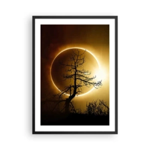 Poster in einem schwarzem Rahmen - Ein phänomenaler Sonnenuntergang mit einem Baum im Vordergrund - 50x70cm - Totale Finsternis - Moderne Wanddekoration für Wohnzimmer und Schlafzimmer ARTTOR