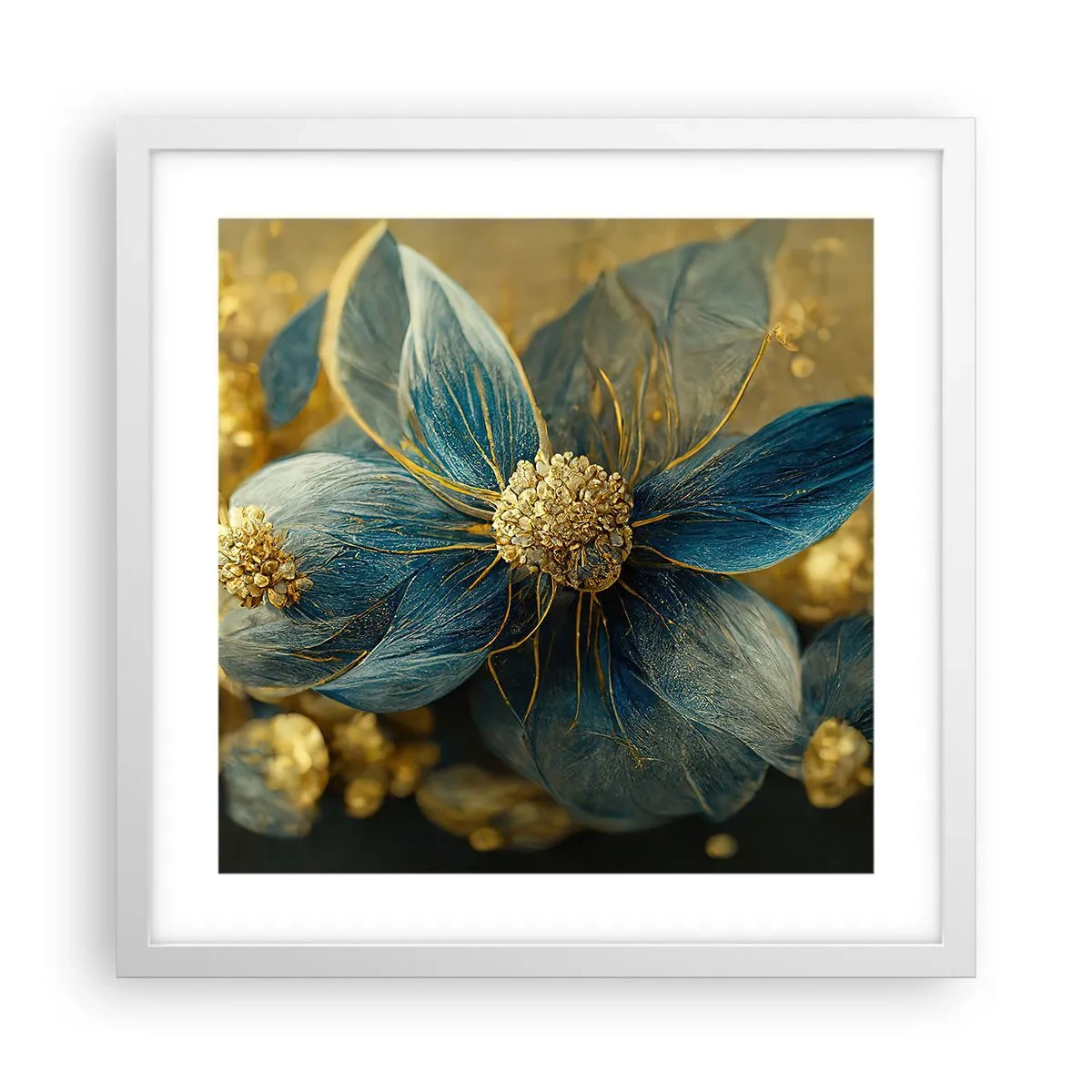 Poster in einem weißen Rahmen - Mit Gold blühen - 40x40 cm