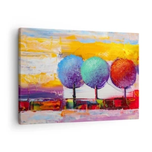 Bild auf Leinwand - Leinwandbild - Drei bunte Bäume auf abstraktem Hintergrund - 70x50cm - Aller guten Dinge sind drei - Moderne Wanddekoration für Wohnzimmer und Schlafzimmer ARTTOR