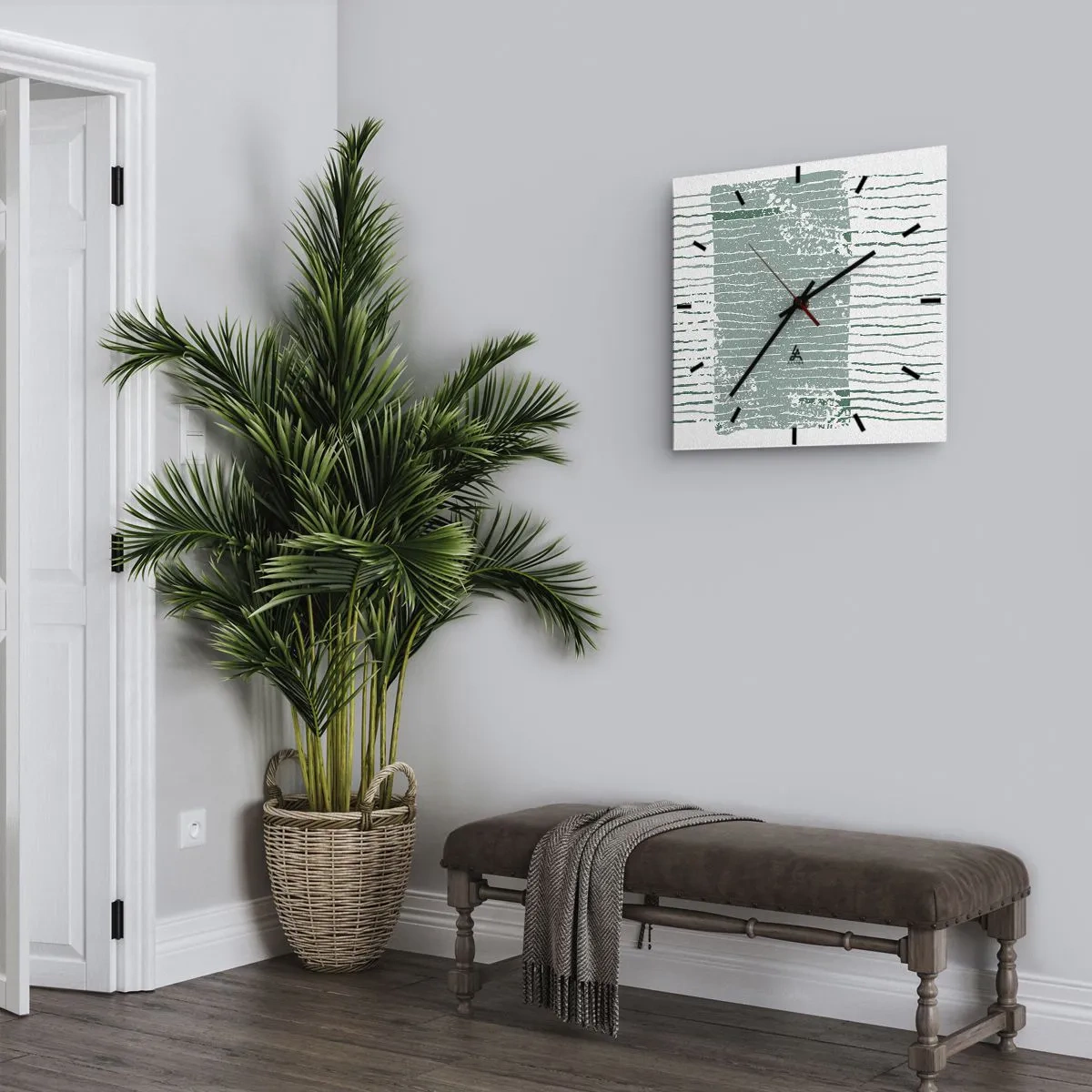 Wanduhr - Glasuhr - Geometrisches Muster in Meeresgrün- und Weißtönen - 30x30cm - Marine Abstraktion - Moderne Wanddekoration für Wohnzimmer und Schlafzimmer ARTTOR