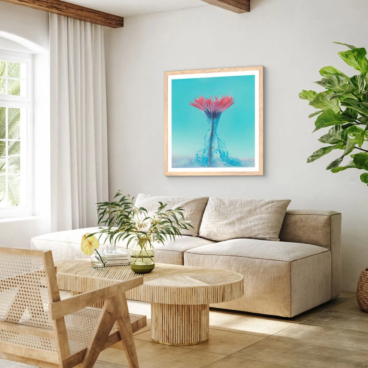 Poster in einem Rahmen aus heller Eiche - In einer belebenden Umarmung - 50x50 cm