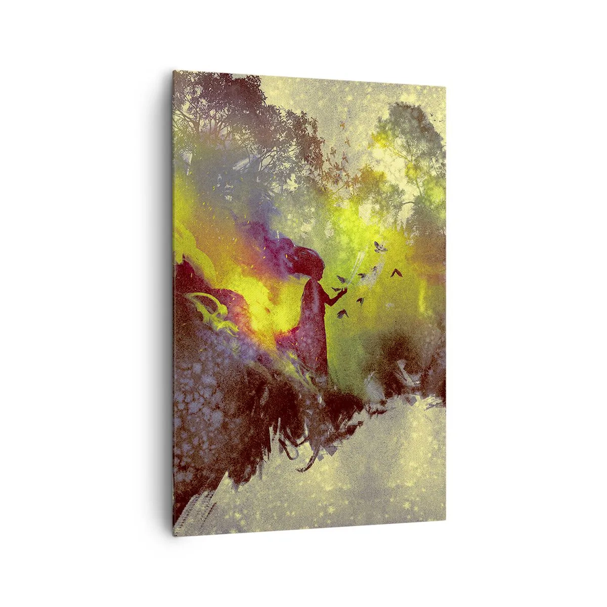 Bild auf Leinwand - Leinwandbild - Künstlerische Silhouette einer Frau mit der Natur im Hintergrund - 80x120cm - Mutter Natur - Moderne Wanddekoration für Wohnzimmer und Schlafzimmer ARTTOR