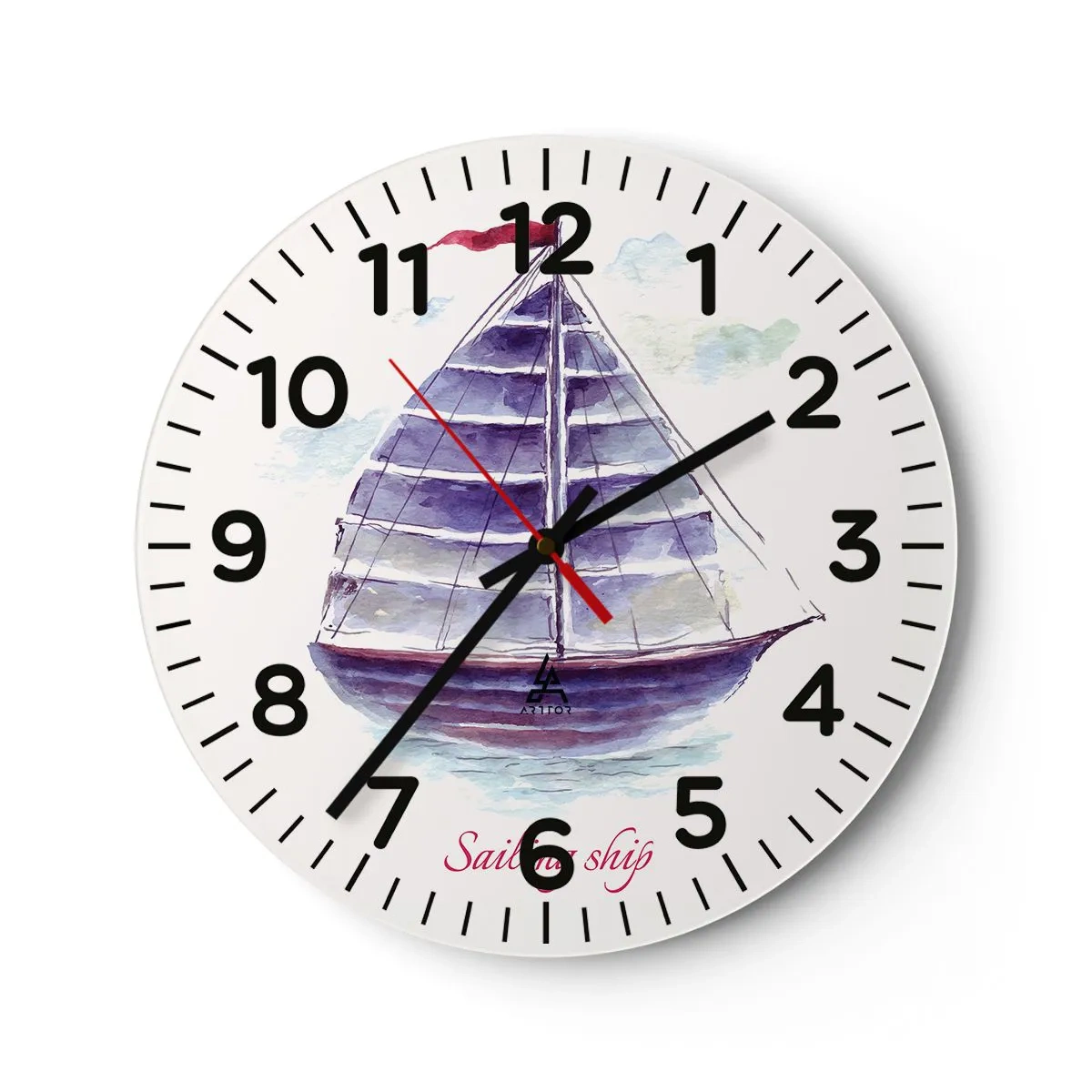 Wanduhr - Glasuhr - Volle Segel und ruhiges Wasser - 40x40 cm