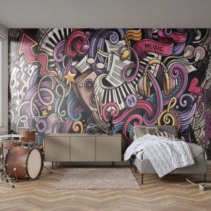 Selbstklebende Fototapete Deluxe Sticker - Komplizierte Melodie - Musik, Wandgemälde, Graffiti - 500x350 cm