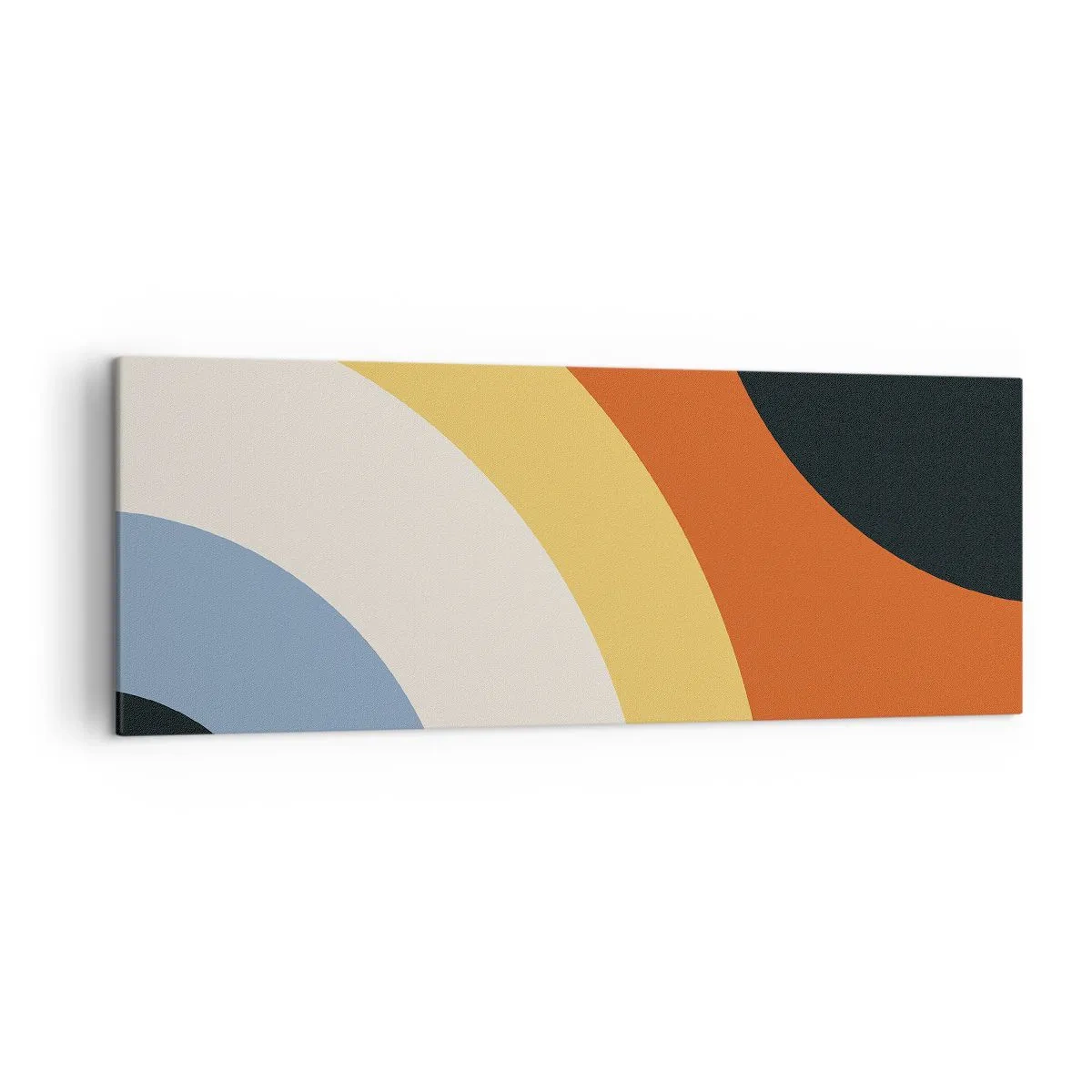 Bild auf Leinwand - Leinwandbild - Abstraktes Kunstwerk mit bunten Bögen und kontrastierenden Kreisen - 140x50cm - Zu mir selbst - Moderne Wanddekoration für Wohnzimmer und Schlafzimmer ARTTOR