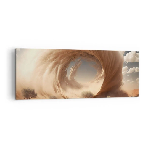 Bild auf Leinwand - Leinwandbild - Dynamischer Sandwirbel in einer Wüste mit Bäumen - 140x50cm - Geöffnetes Portal - Moderne Wanddekoration für Wohnzimmer und Schlafzimmer ARTTOR