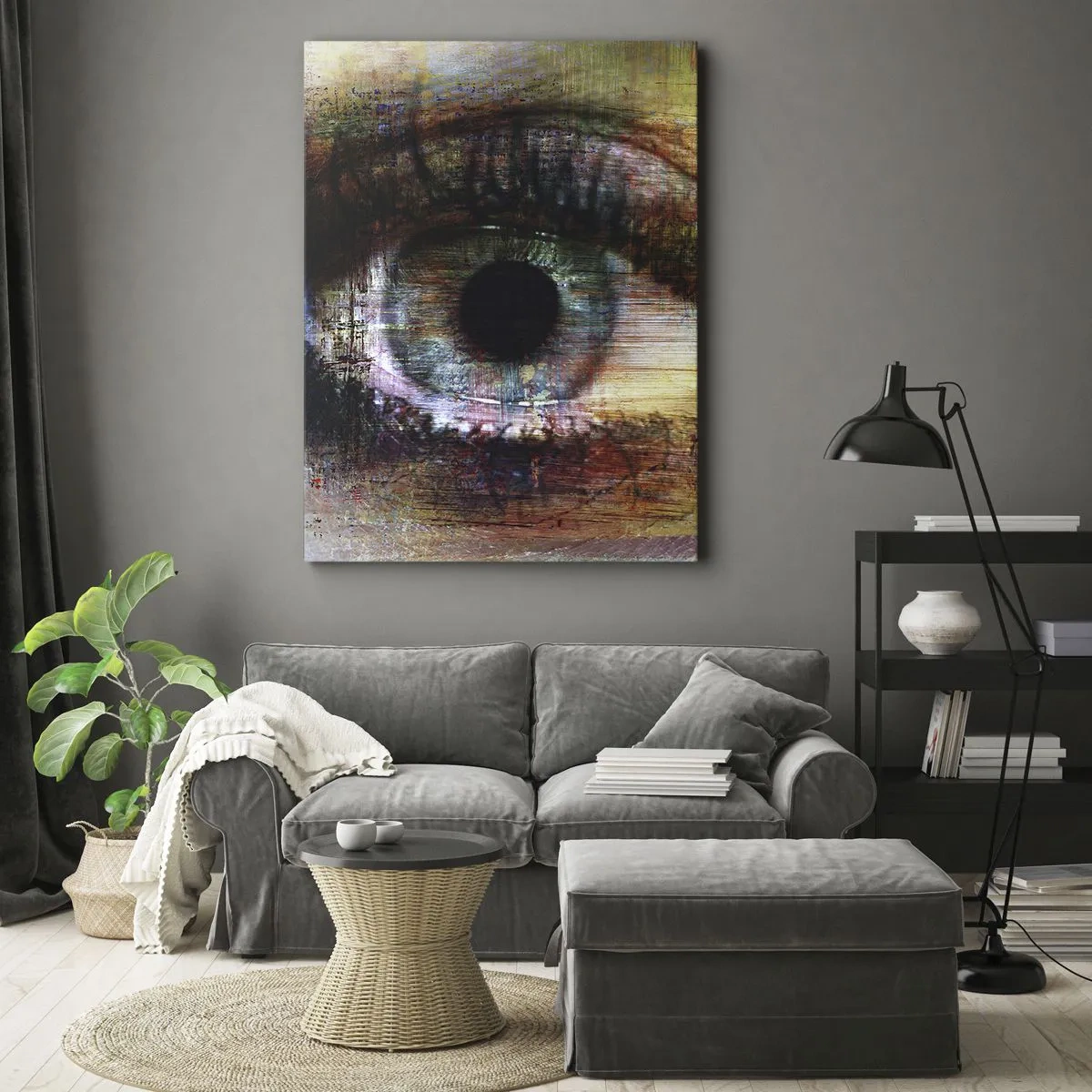 Bild auf Leinwand - Leinwandbild - Künstlerisches Auge in mehrfarbiger Abstraktion - 70x100cm - Du kannst in die Seele sehen - Moderne Wanddekoration für Wohnzimmer und Schlafzimmer ARTTOR