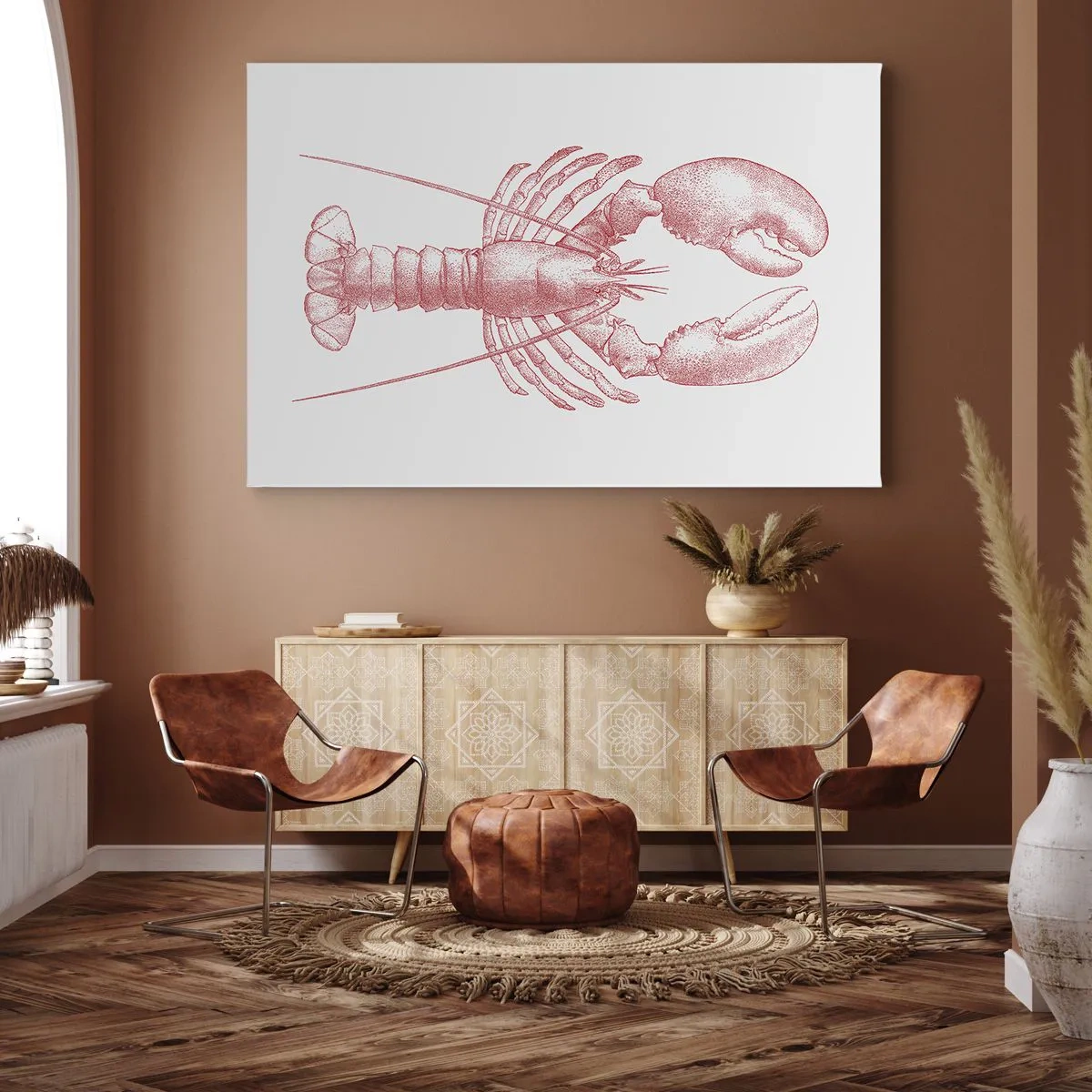 Bild auf Leinwand - Leinwandbild - Zeichnung eines Hummers in einem roten Farbton - 70x50cm - Hummer, der Homers würdig ist - Moderne Wanddekoration für Wohnzimmer und Schlafzimmer ARTTOR