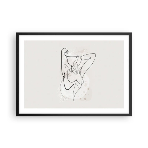 Poster in einem schwarzem Rahmen - Abstrakte Linienkunstfigur auf hellem Hintergrund - 70x50cm - Die Kunst der Verführung - Moderne Wanddekoration für Wohnzimmer und Schlafzimmer ARTTOR