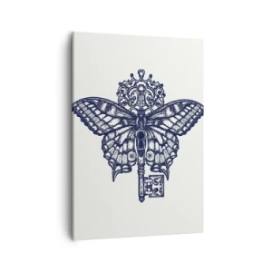 Bild auf Leinwand - Leinwandbild - Stilvolle Schmetterlings- und Schlüsselgrafik im minimalistischen Stil - 50x70cm - Alle Geheimnisse des Herzens - Moderne Wanddekoration für Wohnzimmer und Schlafzimmer ARTTOR