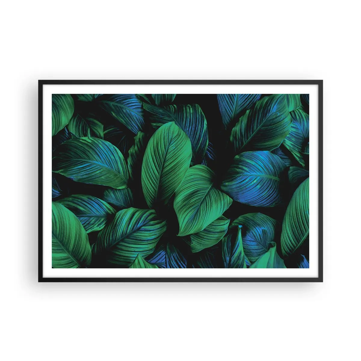 Poster in einem schwarzem Rahmen - Grüne Blätter im minimalistischen Stil - 100x70cm - In der grünen Menge - Moderne Wanddekoration für Wohnzimmer und Schlafzimmer ARTTOR