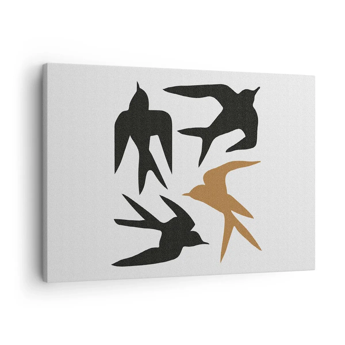 Bild auf Leinwand - Leinwandbild - Silhouetten von Schwalben in Schwarz und Gold - 70x50cm - Schwalbenspaß - Moderne Wanddekoration für Wohnzimmer und Schlafzimmer ARTTOR