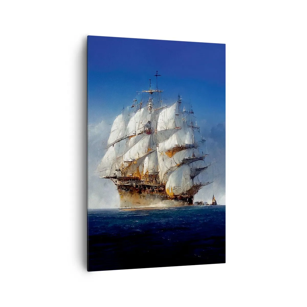 Bild auf Leinwand - Leinwandbild - Ein Segelschiff auf offener See unter blauem Himmel - 80x120cm - Der große Ruhm! - Moderne Wanddekoration für Wohnzimmer und Schlafzimmer ARTTOR