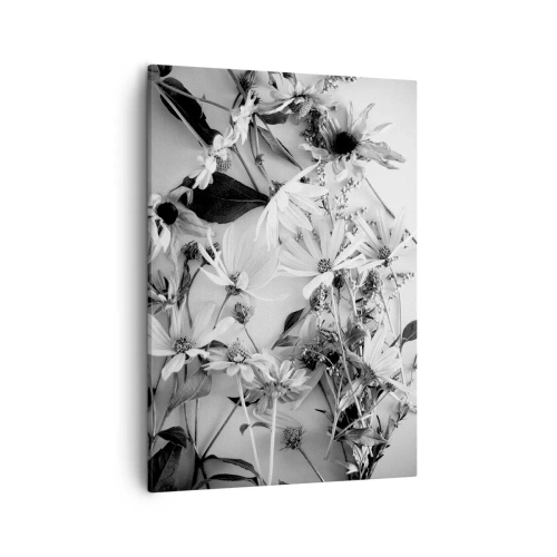 Bild auf Leinwand - Leinwandbild - Schwarz-weiße Blumenarrangements in dezentem Kunststil - 50x70cm - Kein Blumenstrauß - Moderne Wanddekoration für Wohnzimmer und Schlafzimmer ARTTOR