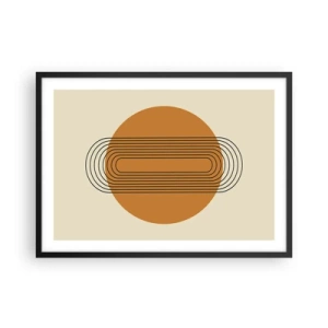 Poster in einem schwarzem Rahmen - Geometrisches Muster mit orangefarbenen Kreisen und Linien - 70x50cm - Perfekter Plan - Moderne Wanddekoration für Wohnzimmer und Schlafzimmer ARTTOR