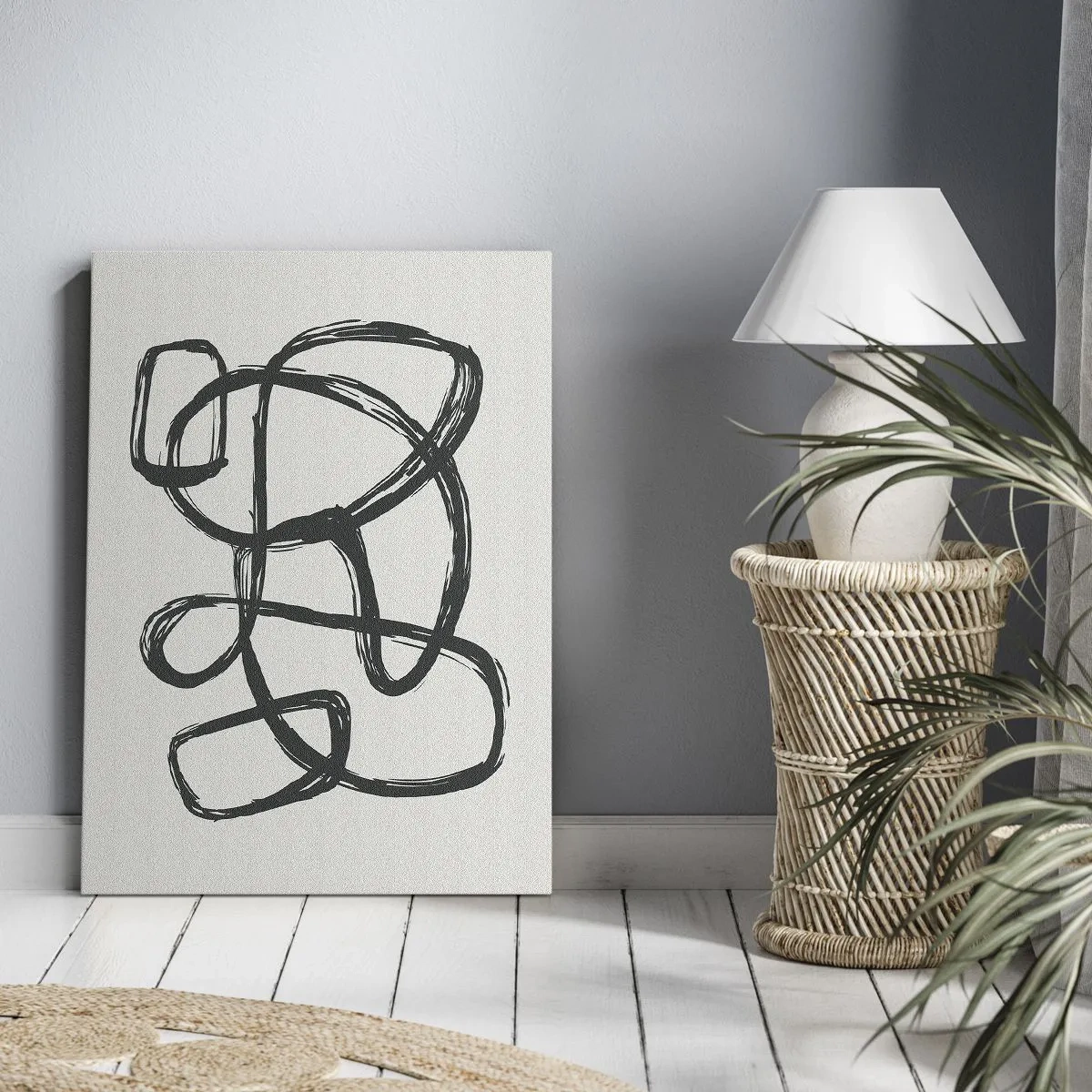 Bild auf Leinwand - Leinwandbild - Abstrakte Linien erzeugen Freiformformen auf hellem Hintergrund - 50x70cm - Schleifenabstraktion - Moderne Wanddekoration für Wohnzimmer und Schlafzimmer ARTTOR
