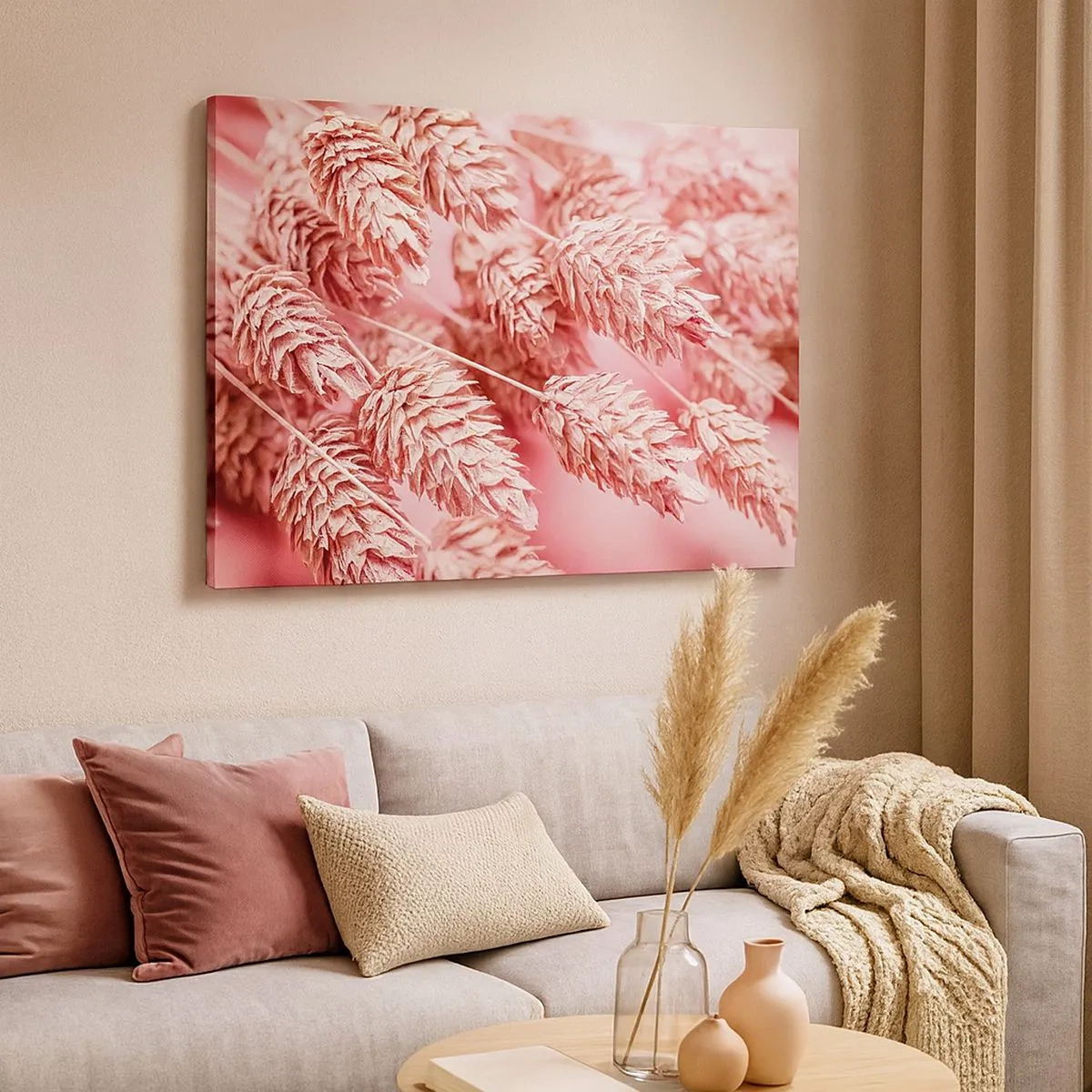 Bild auf Leinwand - Leinwandbild - Nahaufnahme der rosa gefärbten Ohren - 70x50cm - Eine Blumenkaskade in Rosa - Moderne Wanddekoration für Wohnzimmer und Schlafzimmer ARTTOR