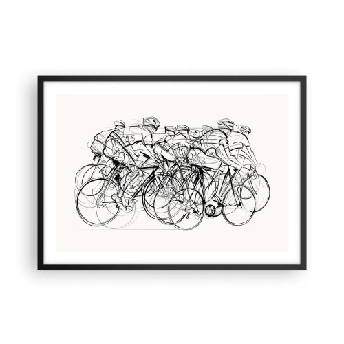 Poster in einem schwarzem Rahmen - Eine Gruppe von Radfahrern in Bewegung im minimalistischen Stil - 70x50cm - Gemeinsam als Team - Moderne Wanddekoration für Wohnzimmer und Schlafzimmer ARTTOR