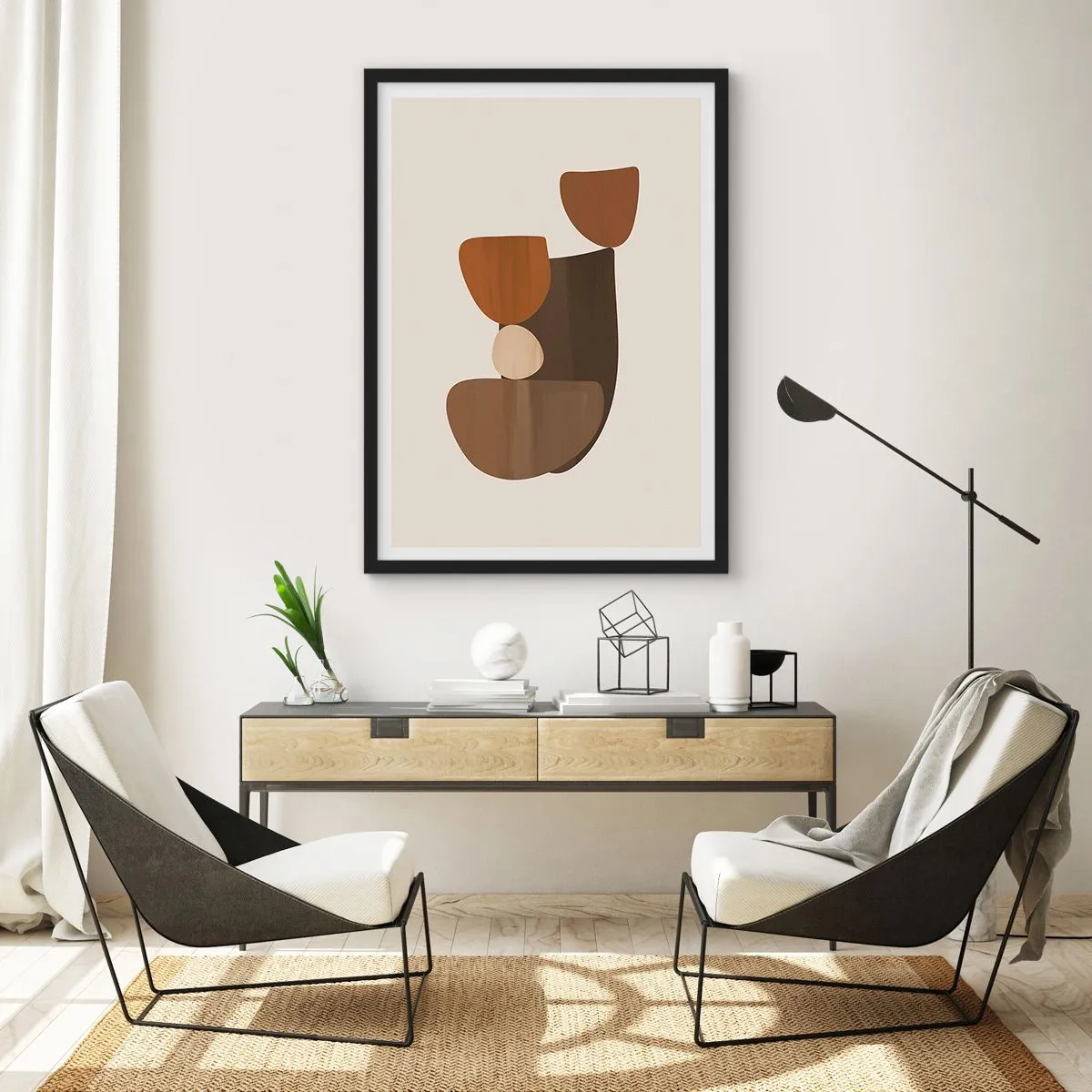 Poster in einem schwarzem Rahmen - Abstrakte Komposition in Brauntönen - 50x70cm - Komposition in Bronze - Moderne Wanddekoration für Wohnzimmer und Schlafzimmer ARTTOR