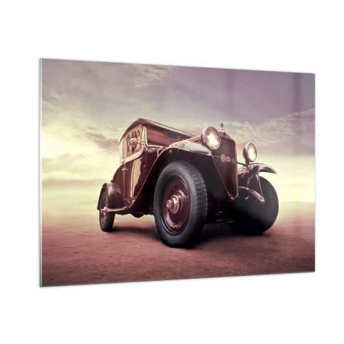 Glasbild - Bild auf glas - Kultiger Oldtimer in Sepiatönen im Freien - 100x70cm - Gehen wir zurück wie in alten Zeiten ... - Moderne Wanddekoration für Wohnzimmer und Schlafzimmer ARTTOR