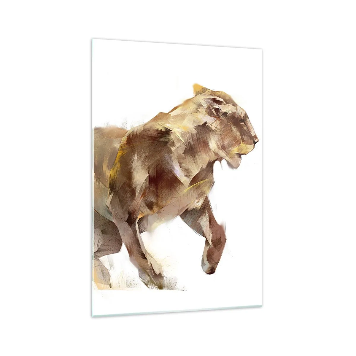 Glasbild - Bild auf glas - Eine laufende Löwin in einer künstlerischen Interpretation - 70x100cm - Wilde Anmut - Moderne Wanddekoration für Wohnzimmer und Schlafzimmer ARTTOR