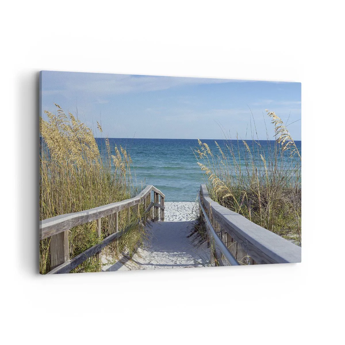 Bild auf Leinwand - Leinwandbild - Weg zum Strand mit Meerblick - 100x70cm - In der Sonne, im Wind - Moderne Wanddekoration für Wohnzimmer und Schlafzimmer ARTTOR