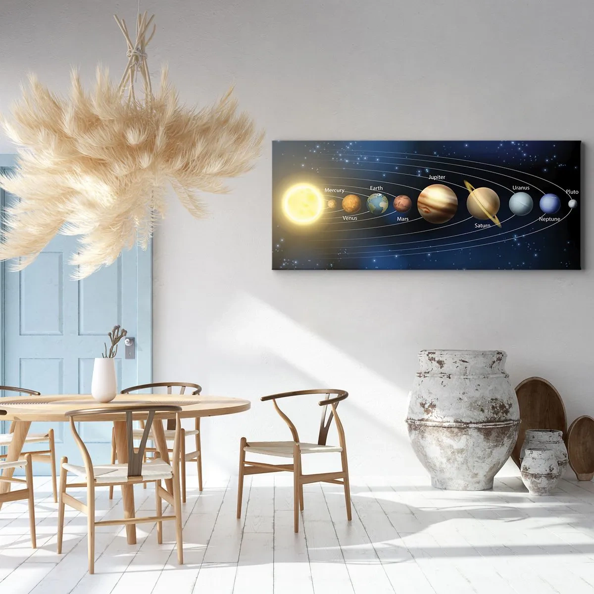 Bild auf Leinwand - Leinwandbild - Diagramm des Sonnensystems mit Planeten und Sonne - 160x50cm - Einer von zehn - Moderne Wanddekoration für Wohnzimmer und Schlafzimmer ARTTOR