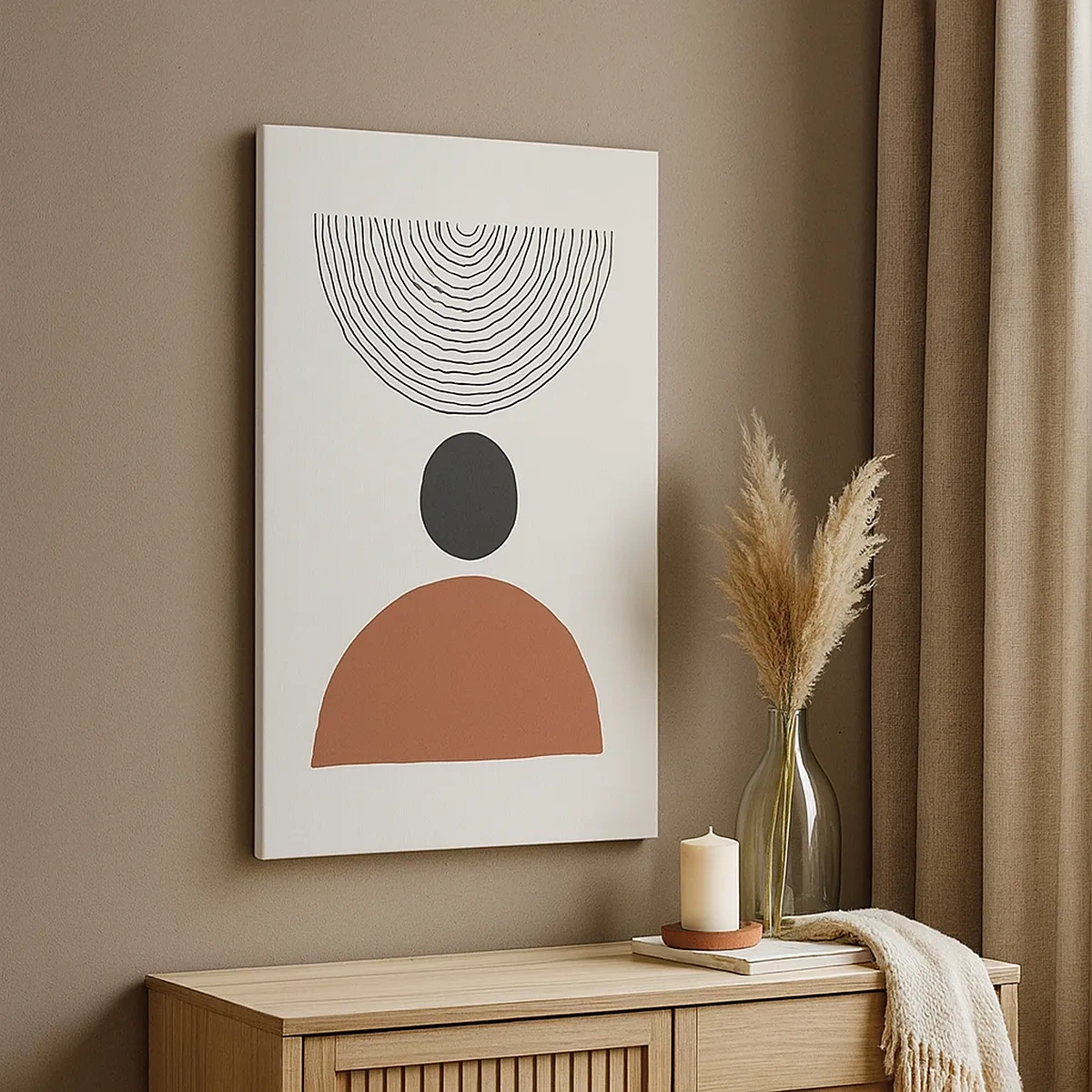 Bild auf Leinwand - Leinwandbild - Abstrakte geometrische Figuren in warmen Farben - 50x70cm - Das Zentrum der Aufmerksamkeit - Moderne Wanddekoration für Wohnzimmer und Schlafzimmer ARTTOR