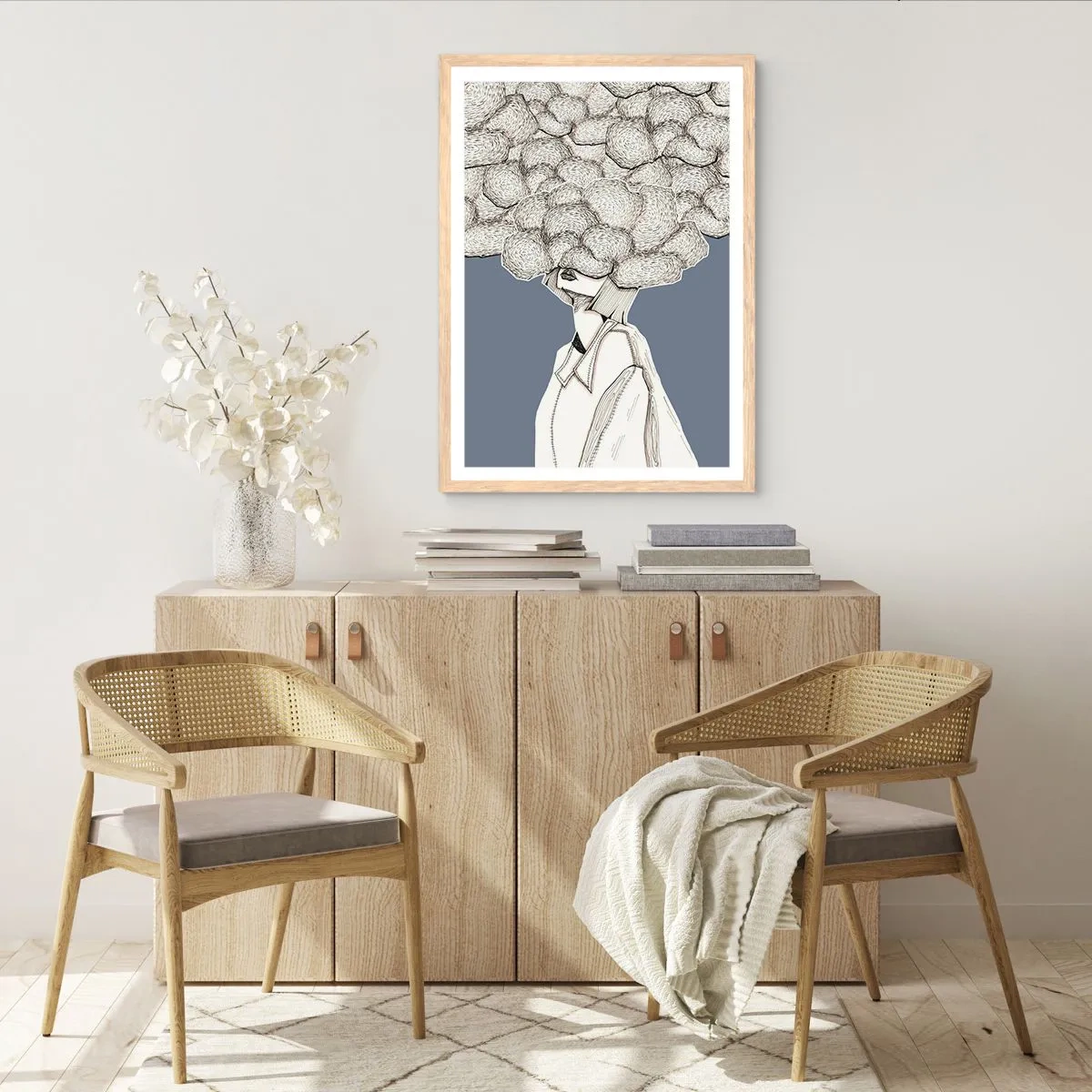 Poster in einem Rahmen aus heller Eiche - Mit dem Kopf in den Wolken stecken - 50x70 cm