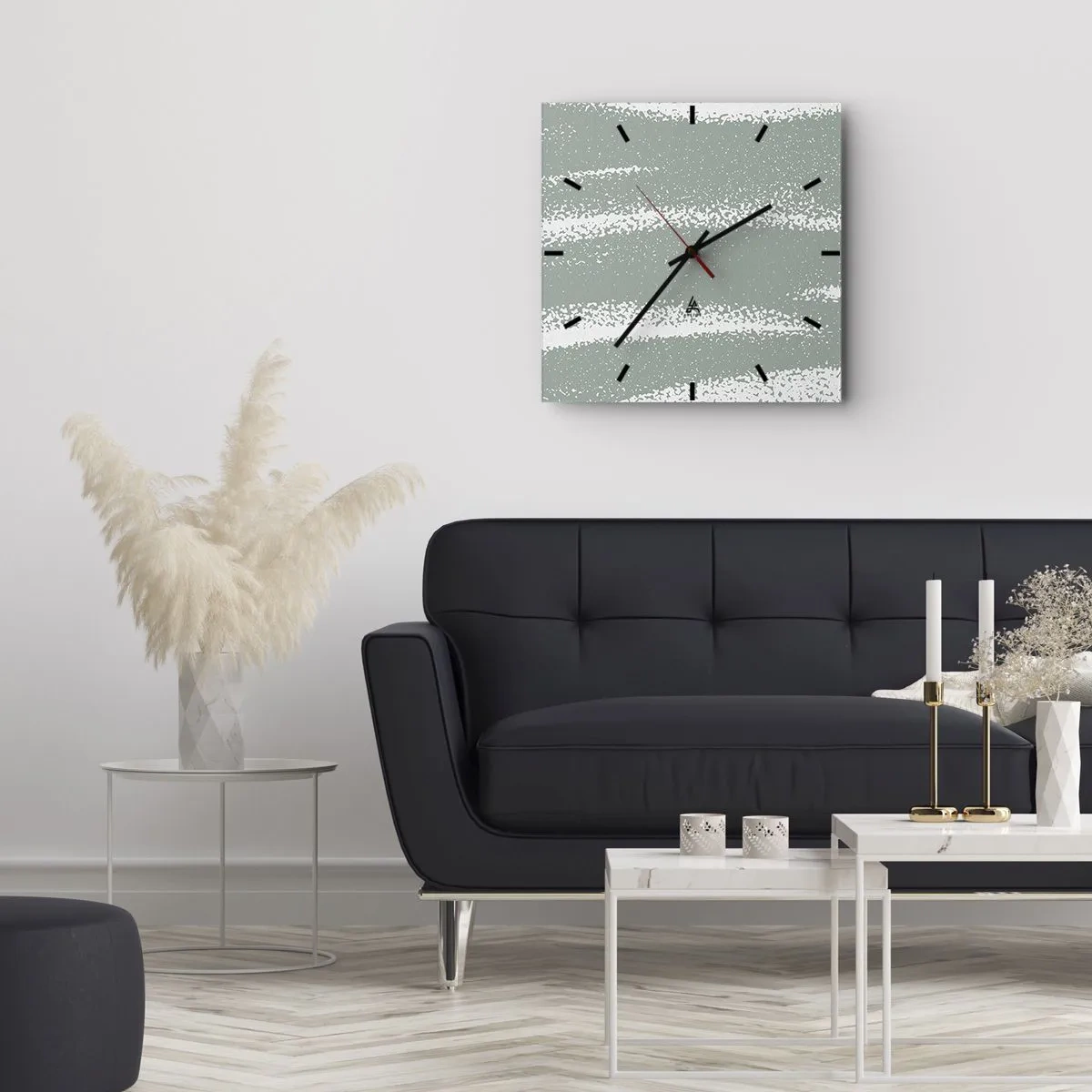 Wanduhr - Glasuhr - Winterwellen in Mint- und Weißtönen - 30x30cm - Abstraktion im Winterklima - Moderne Wanddekoration für Wohnzimmer und Schlafzimmer ARTTOR