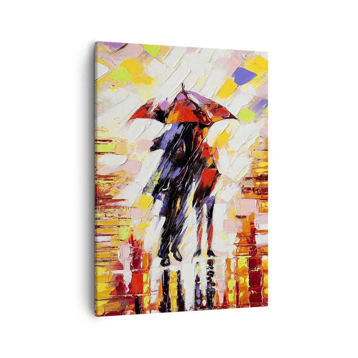 Bild auf Leinwand - Leinwandbild - Eine abstrakte Szene eines Spaziergangs unter einem Regenschirm in einer regnerischen Nacht. - 50x70cm - Gemeinsam durch die Nacht und den Regen - Moderne Wanddekoration für Wohnzimmer und Schlafzimmer ARTTOR