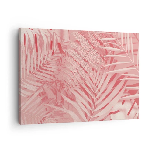Bild auf Leinwand - Leinwandbild - Rosa tropische Blätter in einem zarten und minimalistischen Stil - 70x50cm - Rosa Konzept - Moderne Wanddekoration für Wohnzimmer und Schlafzimmer ARTTOR