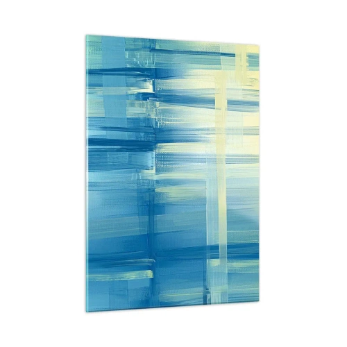 Glasbild - Bild auf glas - Abstrakte Pinselstriche in Türkis und Gelb - 50x70cm - Komposition in Türkis - Moderne Wanddekoration für Wohnzimmer und Schlafzimmer ARTTOR