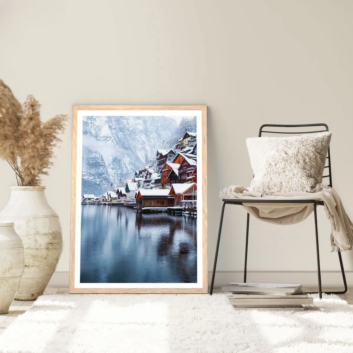 Poster in einem Rahmen aus heller Eiche - In winterlicher Dekoration - 70x100 cm