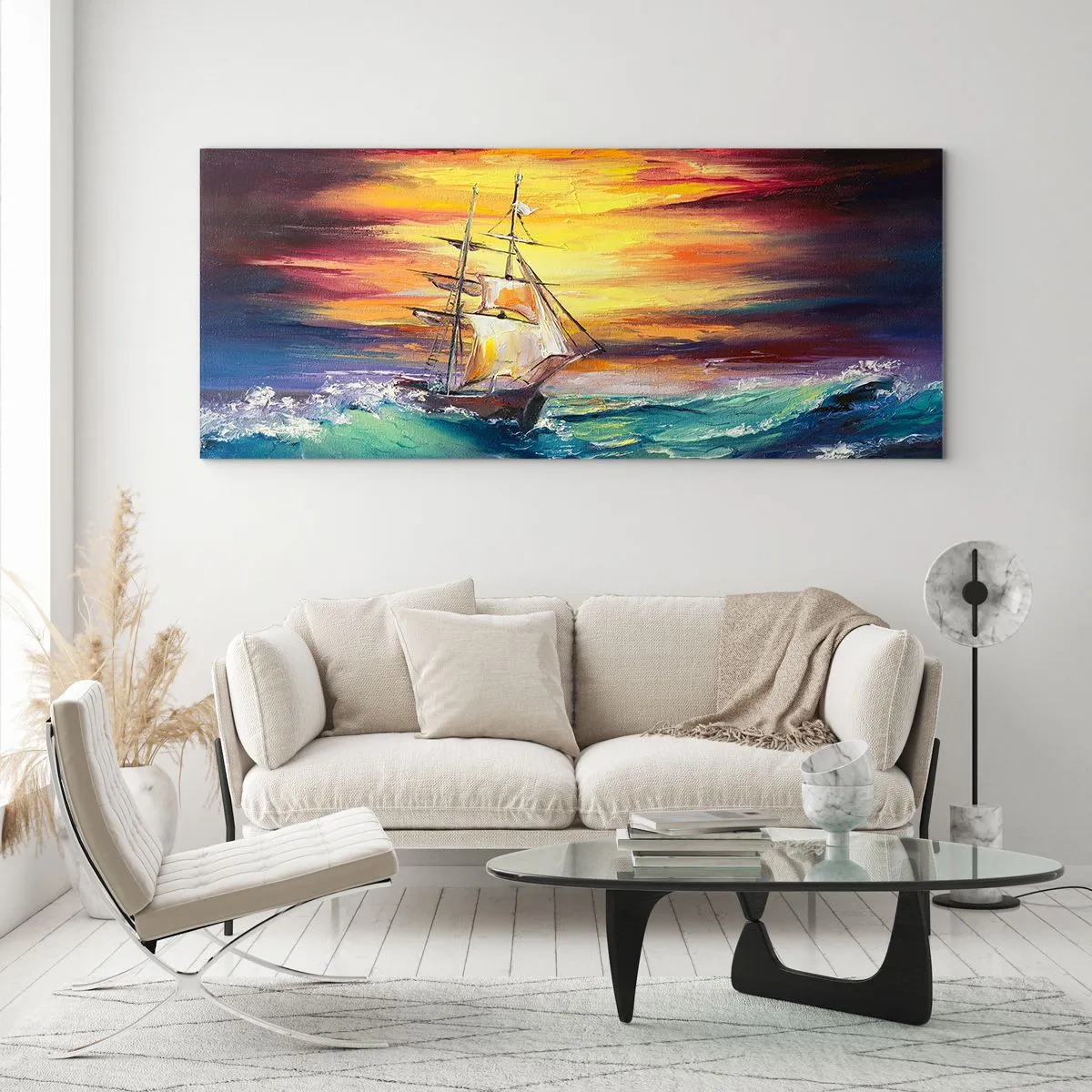 Glasbild - Bild auf glas - Tapfer unter den Wellen - 100x40 cm