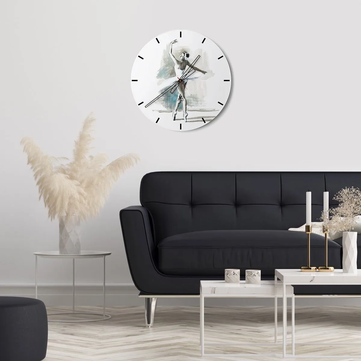 Wanduhr - Glasuhr - Eine Ballerina in einem weißen Outfit, aufgenommen in einer Tanzpose - 30x30cm - In einen Schwan verzaubert - Moderne Wanddekoration für Wohnzimmer, Küche und Schlafzimmer ARTTOR