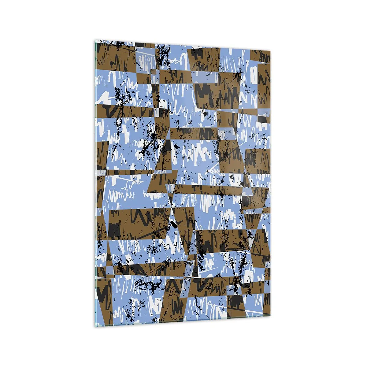 Glasbild - Bild auf glas - Eine abstrakte Komposition aus Rechtecken in Braun- und Blautönen. - 70x100cm - Ein nicht-menschlicher Ausschnitt - Moderne Wanddekoration für Wohnzimmer und Schlafzimmer ARTTOR