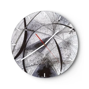 Wanduhr - Glasuhr - Schwarz-Weiß-Abstraktion mit dynamischen Linien und Punkten - 30x30cm - Futuristische Fantasie - Moderne Wanddekoration für Wohnzimmer, Küche und Schlafzimmer ARTTOR