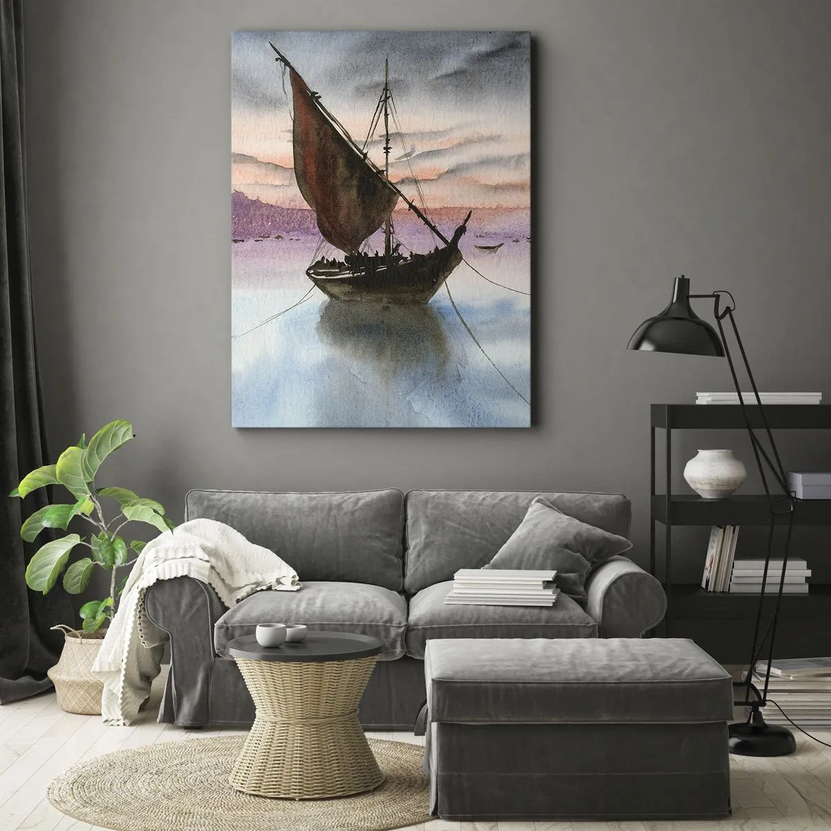 Bild auf Leinwand - Leinwandbild - Abend am Hafen - 45x80 cm