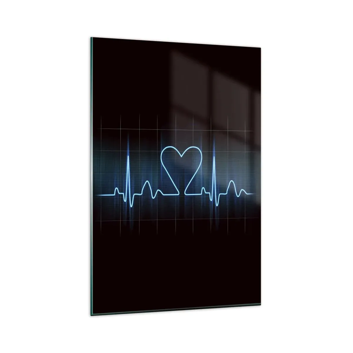 Glasbild - Bild auf glas - Eine Lebenslinie mit einem Herz auf einem medizinischen Überwachungshintergrund in Blautönen. - 80x120cm - Im Rhythmus des Herzens - Moderne Wanddekoration für Wohnzimmer und Schlafzimmer ARTTOR