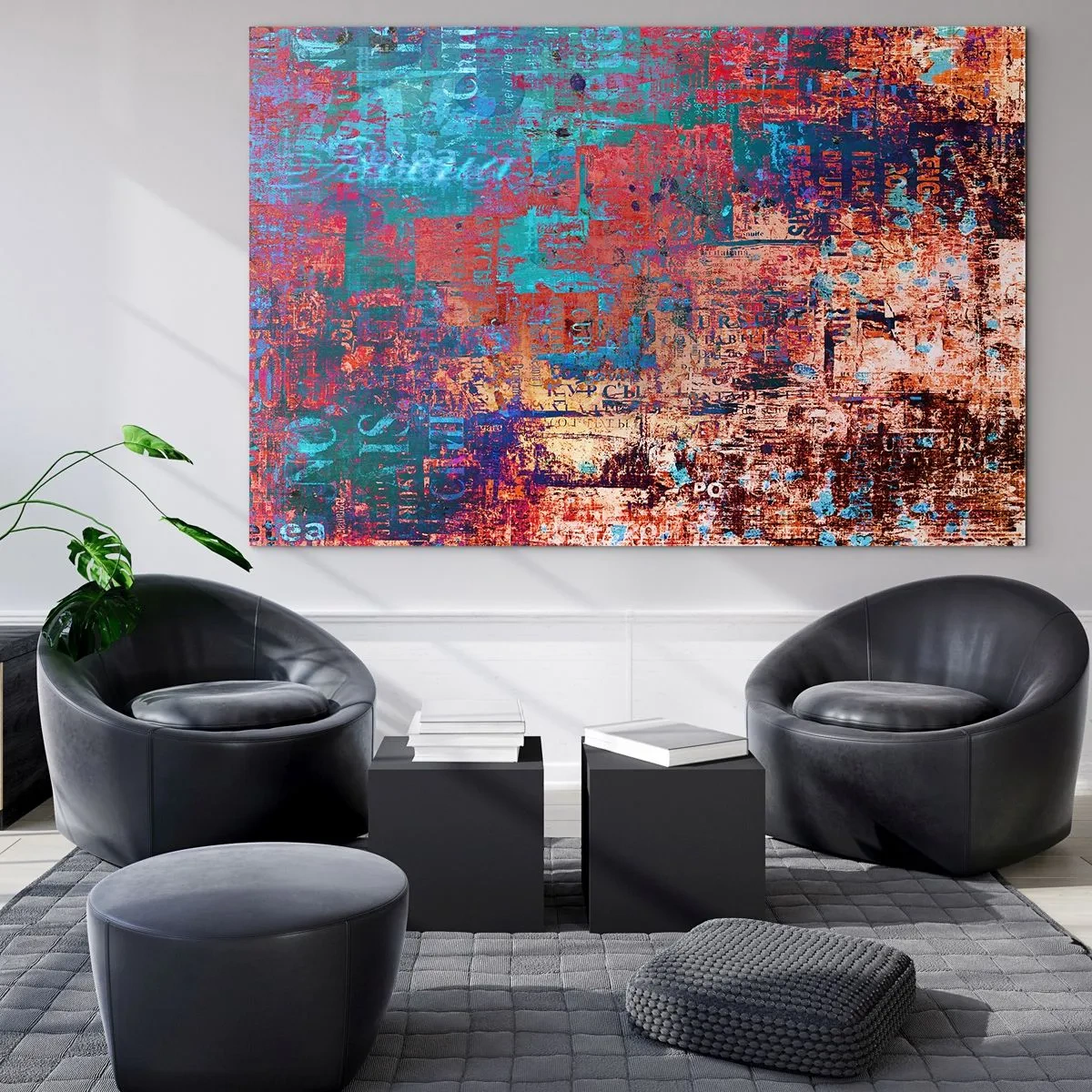 Glasbild - Bild auf glas - Abstrakte Komposition in Blau- und Rottönen - 70x50cm - Erinnerung und Vergessen - Moderne Wanddekoration für Wohnzimmer und Schlafzimmer ARTTOR