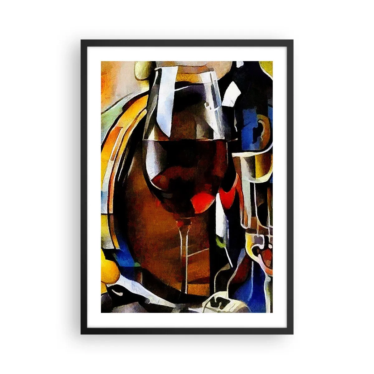 Poster in einem schwarzem Rahmen - Ein kunstvoll präsentiertes Glas Rotwein - 50x70cm - Und die Welt nimmt Farben an - Moderne Wanddekoration für Wohnzimmer und Schlafzimmer ARTTOR
